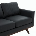 LeisureMod Chester Modern Leather Sofa With Birch Wood Base, Black