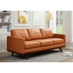 LeisureMod Chester Modern Leather Sofa With Birch Wood Base, Cognac Tan