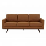 LeisureMod Chester Modern Leather Sofa With Birch Wood Base, Cognac Tan