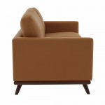 LeisureMod Chester Modern Leather Sofa With Birch Wood Base, Cognac Tan