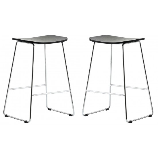 LeisureMod Melrose Modern Wood Counter Stool With Chrome Frame, Black