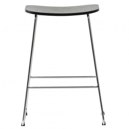 LeisureMod Melrose Modern Wood Counter Stool With Chrome Frame, Black