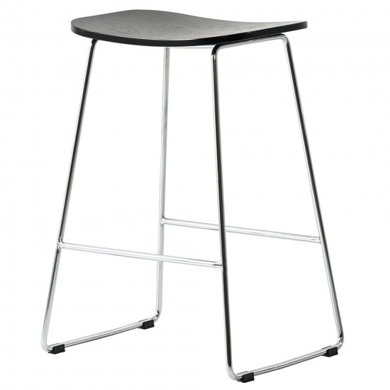 LeisureMod Melrose Modern Wood Counter Stool With Chrome Frame, Black