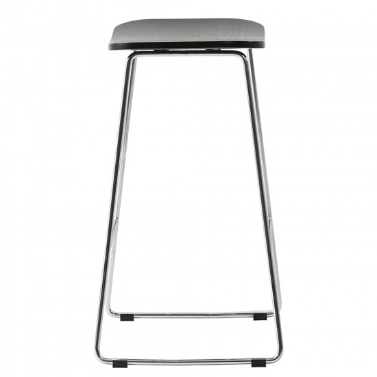 LeisureMod Melrose Modern Wood Counter Stool With Chrome Frame, Black