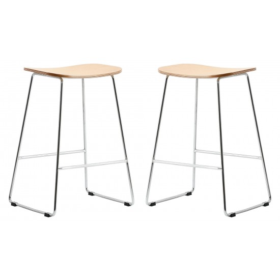 LeisureMod Melrose Modern Wood Counter Stool With Chrome Frame, Natural