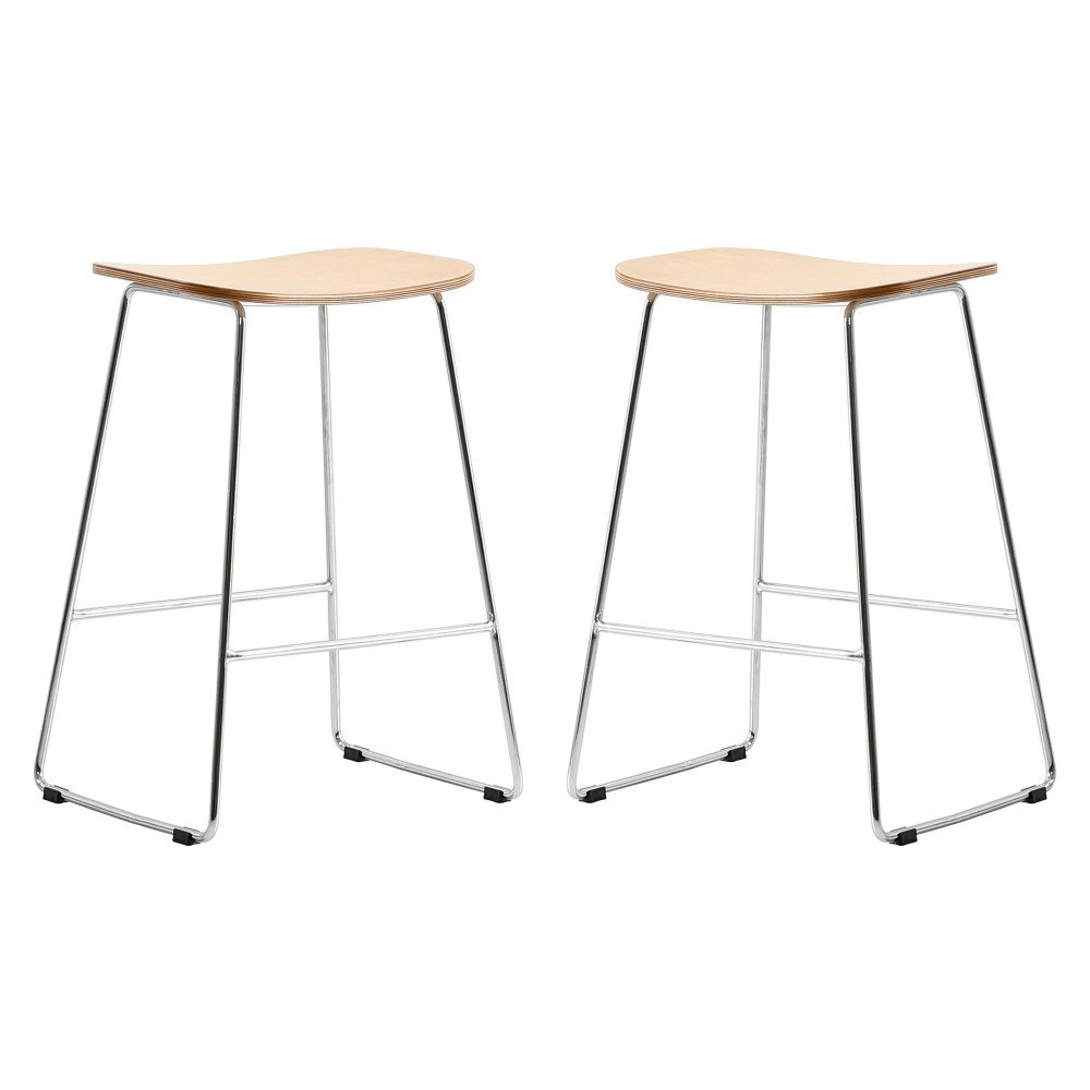 LeisureMod Melrose Modern Wood Counter Stool With Chrome Frame, Natural