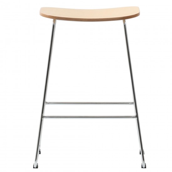 LeisureMod Melrose Modern Wood Counter Stool With Chrome Frame, Natural