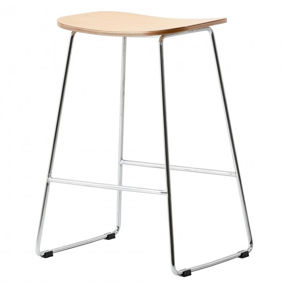 LeisureMod Melrose Modern Wood Counter Stool With Chrome Frame, Natural