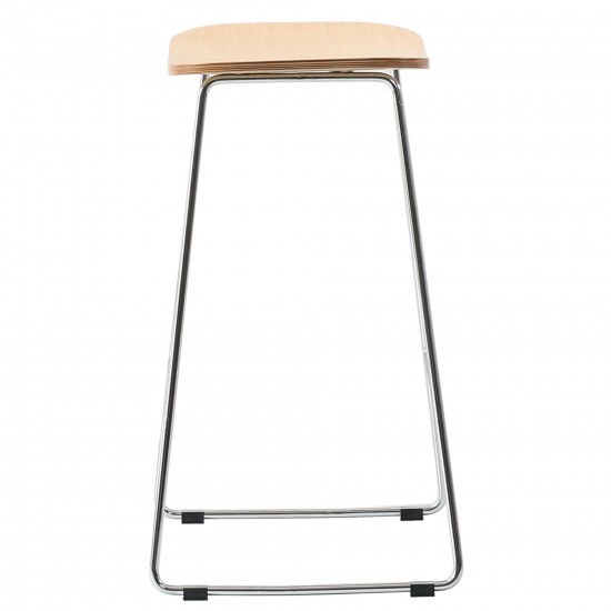 LeisureMod Melrose Modern Wood Counter Stool With Chrome Frame, Natural