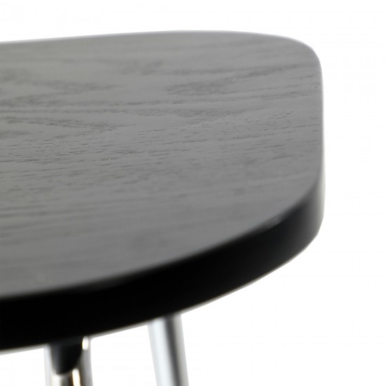 LeisureMod Melrose Modern Wood Counter Stool Set With Chrome Frame, Black