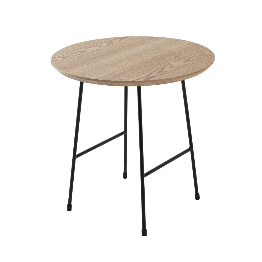 Rossmore - Black Base Side Table - Natural Top, Natural Wood