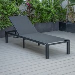 LeisureMod Marlin Patio Chaise Lounge Chair With Black Aluminum Frame, Black