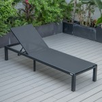 LeisureMod Marlin Patio Chaise Lounge Chair With Black Aluminum Frame, Black