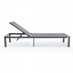 LeisureMod Marlin Patio Chaise Lounge Chair With Black Aluminum Frame, Black