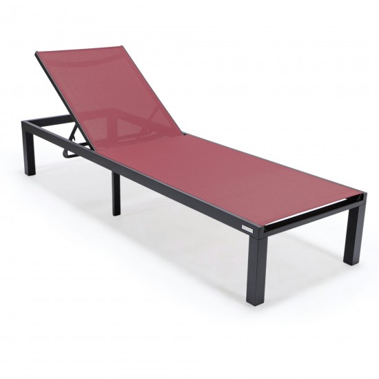 LeisureMod Marlin Patio Chaise Lounge Chair With Black Aluminum Frame, Burgundy