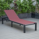 LeisureMod Marlin Patio Chaise Lounge Chair With Black Aluminum Frame, Burgundy