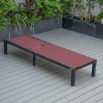 LeisureMod Marlin Patio Chaise Lounge Chair With Black Aluminum Frame, Burgundy