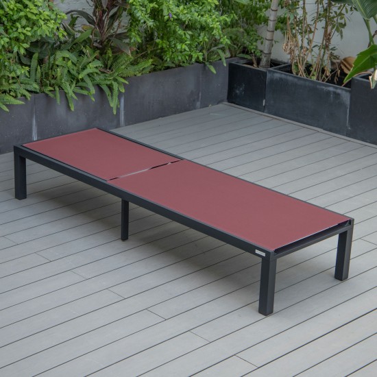 LeisureMod Marlin Patio Chaise Lounge Chair With Black Aluminum Frame, Burgundy
