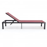LeisureMod Marlin Patio Chaise Lounge Chair With Black Aluminum Frame, Burgundy