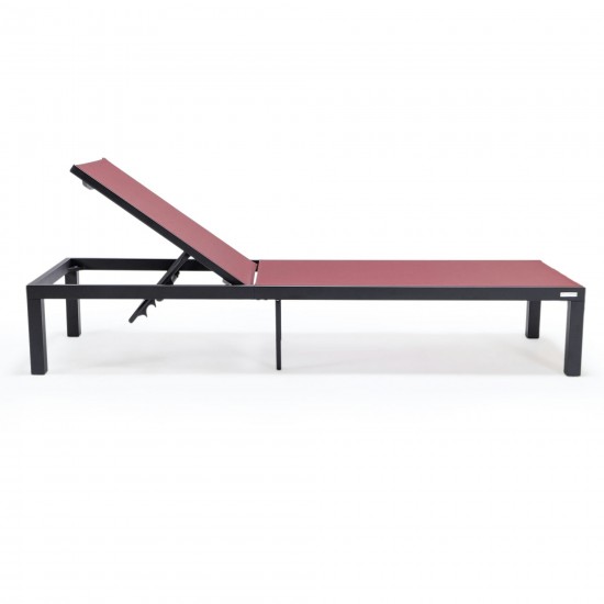 LeisureMod Marlin Patio Chaise Lounge Chair With Black Aluminum Frame, Burgundy