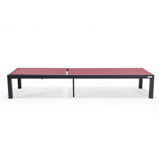 LeisureMod Marlin Patio Chaise Lounge Chair With Black Aluminum Frame, Burgundy
