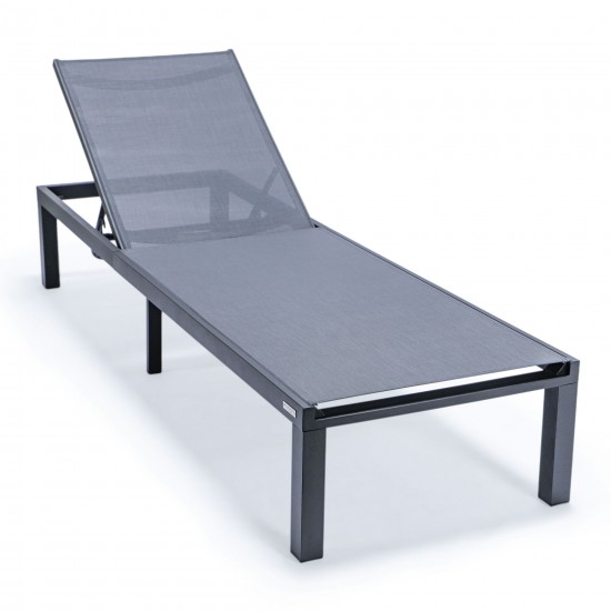 LeisureMod Marlin Patio Chaise Lounge Chair With Black Aluminum Frame, Dark Grey