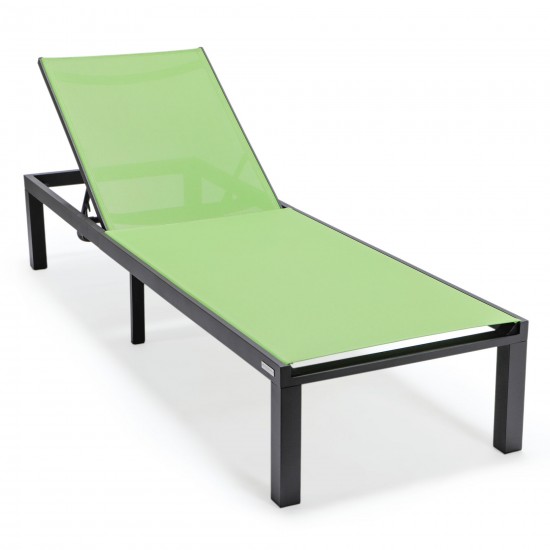 LeisureMod Marlin Patio Chaise Lounge Chair With Black Aluminum Frame, Green