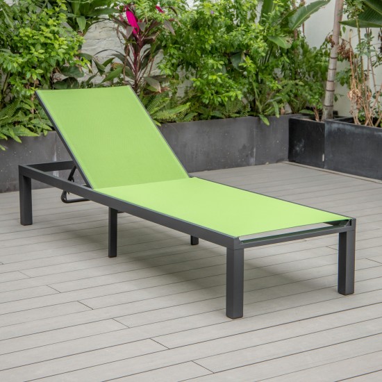 LeisureMod Marlin Patio Chaise Lounge Chair With Black Aluminum Frame, Green