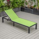 LeisureMod Marlin Patio Chaise Lounge Chair With Black Aluminum Frame, Green