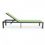 LeisureMod Marlin Patio Chaise Lounge Chair With Black Aluminum Frame, Green