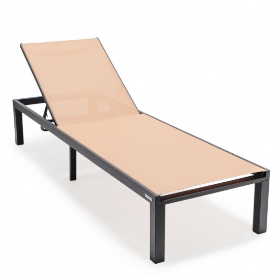 LeisureMod Marlin Patio Chaise Lounge Chair With Black Frame, Light Brown