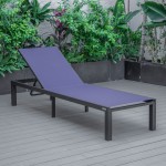 LeisureMod Marlin Patio Chaise Lounge Chair With Black Aluminum Frame, Navy Blue