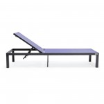 LeisureMod Marlin Patio Chaise Lounge Chair With Black Aluminum Frame, Navy Blue