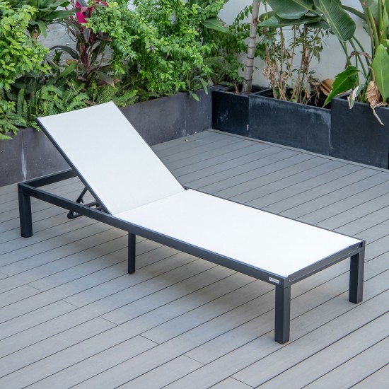 LeisureMod Marlin Patio Chaise Lounge Chair With Black Aluminum Frame, White