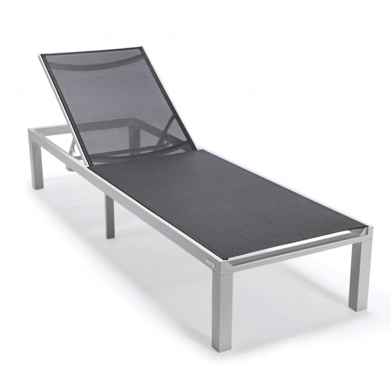 LeisureMod Marlin Patio Chaise Lounge Chair With White Aluminum Frame, Black