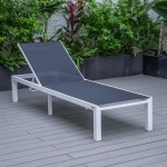 LeisureMod Marlin Patio Chaise Lounge Chair With White Aluminum Frame, Black