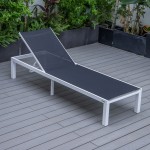 LeisureMod Marlin Patio Chaise Lounge Chair With White Aluminum Frame, Black