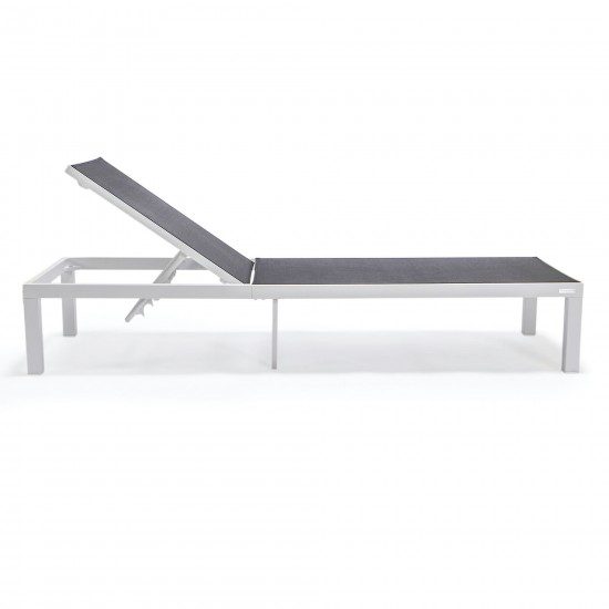 LeisureMod Marlin Patio Chaise Lounge Chair With White Aluminum Frame, Black