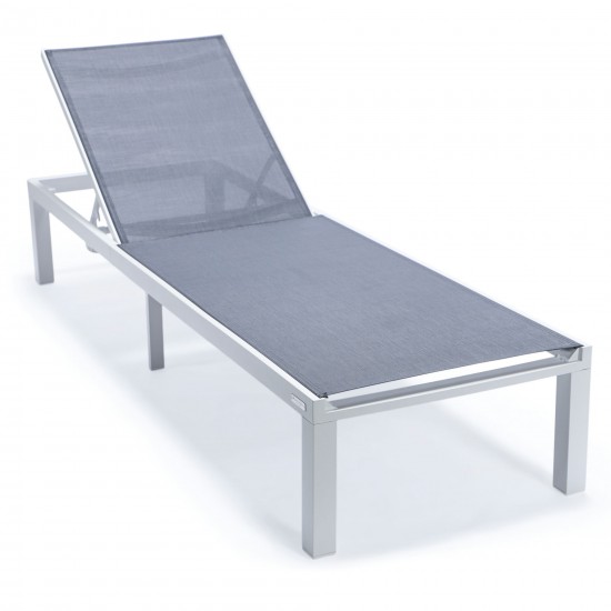 LeisureMod Marlin Patio Chaise Lounge Chair With White Aluminum Frame, Dark Grey