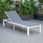 LeisureMod Marlin Patio Chaise Lounge Chair With White Aluminum Frame, Dark Grey