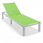 LeisureMod Marlin Patio Chaise Lounge Chair With White Aluminum Frame, Green