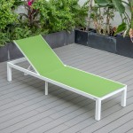 LeisureMod Marlin Patio Chaise Lounge Chair With White Aluminum Frame, Green