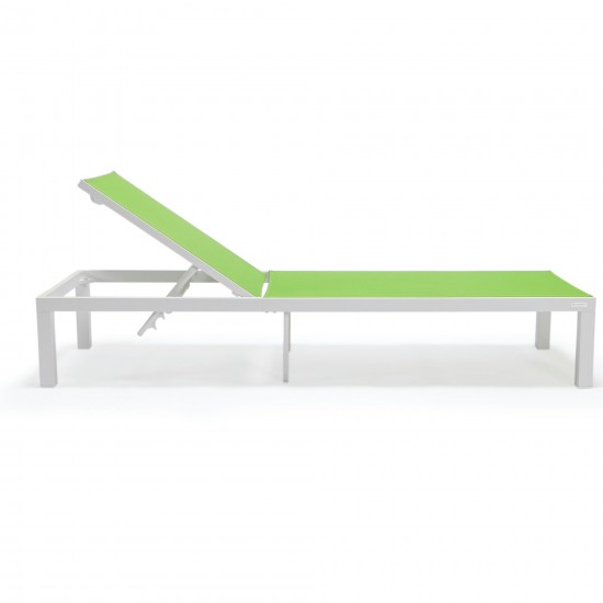 LeisureMod Marlin Patio Chaise Lounge Chair With White Aluminum Frame, Green