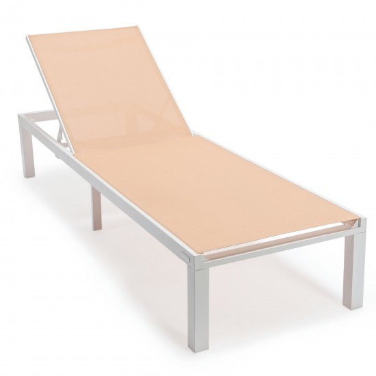 LeisureMod Marlin Patio Chaise Lounge Chair With White Frame, Light Brown