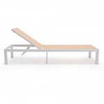 LeisureMod Marlin Patio Chaise Lounge Chair With White Frame, Light Brown