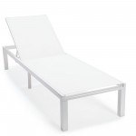 LeisureMod Marlin Patio Chaise Lounge Chair With White Aluminum Frame, White