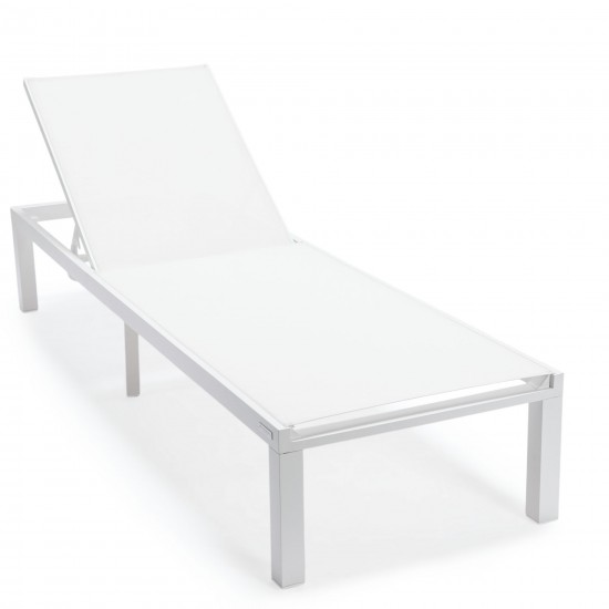 LeisureMod Marlin Patio Chaise Lounge Chair With White Aluminum Frame, White