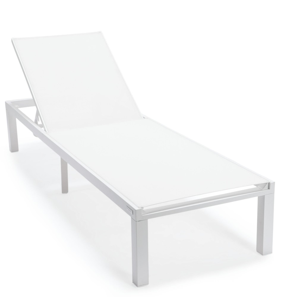 LeisureMod Marlin Patio Chaise Lounge Chair With White Aluminum Frame, White