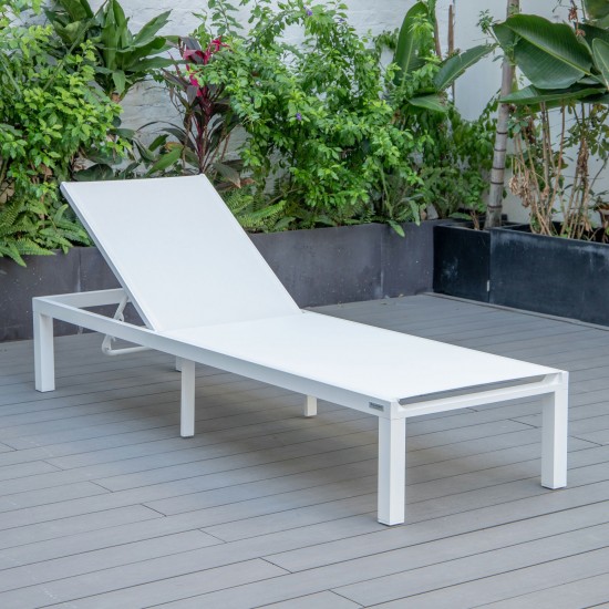 LeisureMod Marlin Patio Chaise Lounge Chair With White Aluminum Frame, White