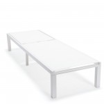 LeisureMod Marlin Patio Chaise Lounge Chair With White Aluminum Frame, White